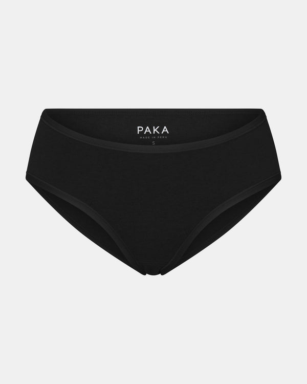 Front view of Women’s Essential Mid-Rise Brief in black showing mid-rise waist and smooth cotton fabric on light gray background