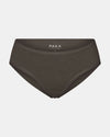 Front view of Women’s Mid-Rise Brief in raisin heather showing mid-rise cut and elastic waistband on light gray background