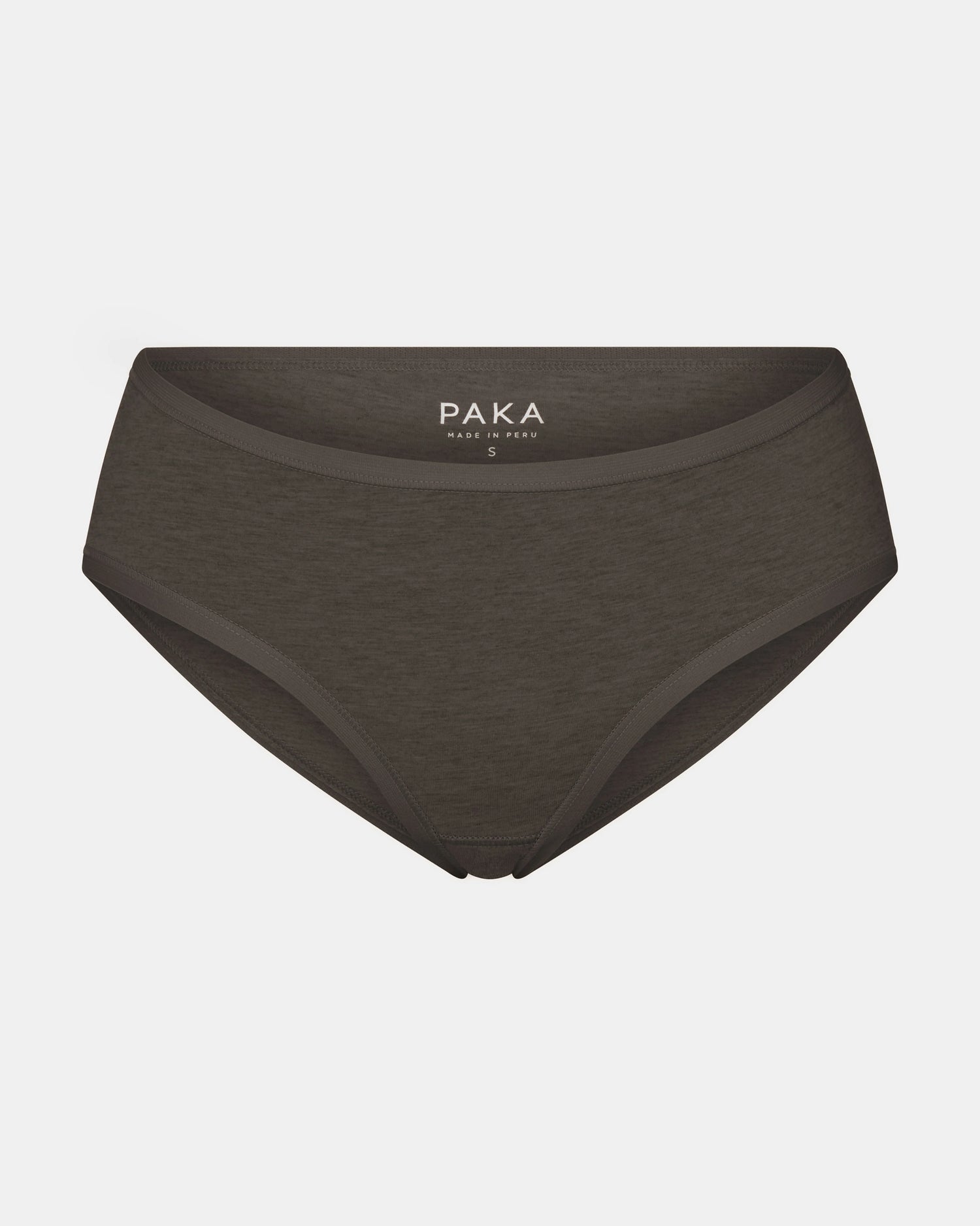 Front view of Women’s Mid-Rise Brief in raisin heather showing mid-rise cut and elastic waistband on light gray background