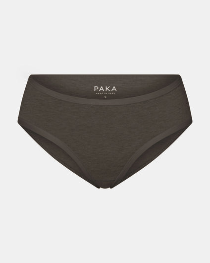 Front view of Women’s Mid-Rise Brief in raisin heather showing mid-rise cut and elastic waistband on light gray background