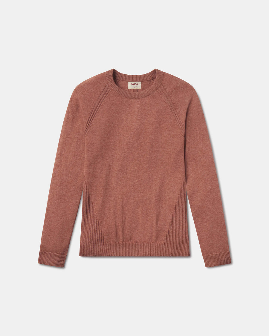 Women's Ultralight Crew Cinnamon sweater on a light gray background