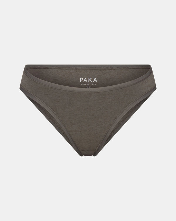 Front view of Women’s Essential Bikini Brief in Forage showing low-rise bikini cut and elastic waistband on plain white background