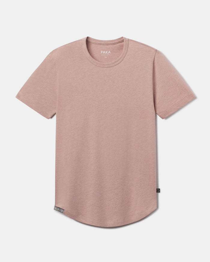 Front flat lay of Women’s Essential Tee in magnolia showing crewneck, short sleeves, ribbed neckline and curved hem