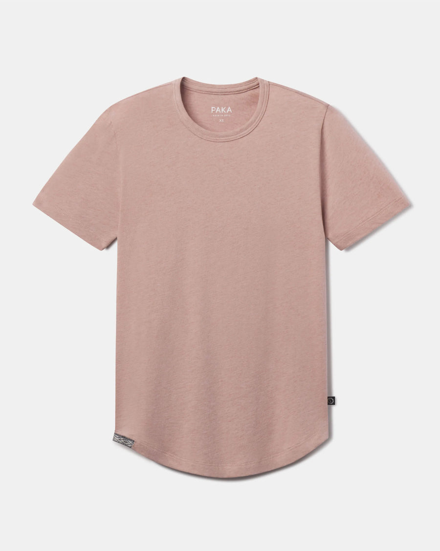 Front flat lay of Women’s Essential Tee in magnolia showing crewneck, short sleeves, ribbed neckline and curved hem