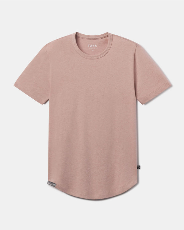 Front flat lay of Women’s Essential Tee in magnolia showing crewneck, short sleeves, ribbed neckline and curved hem