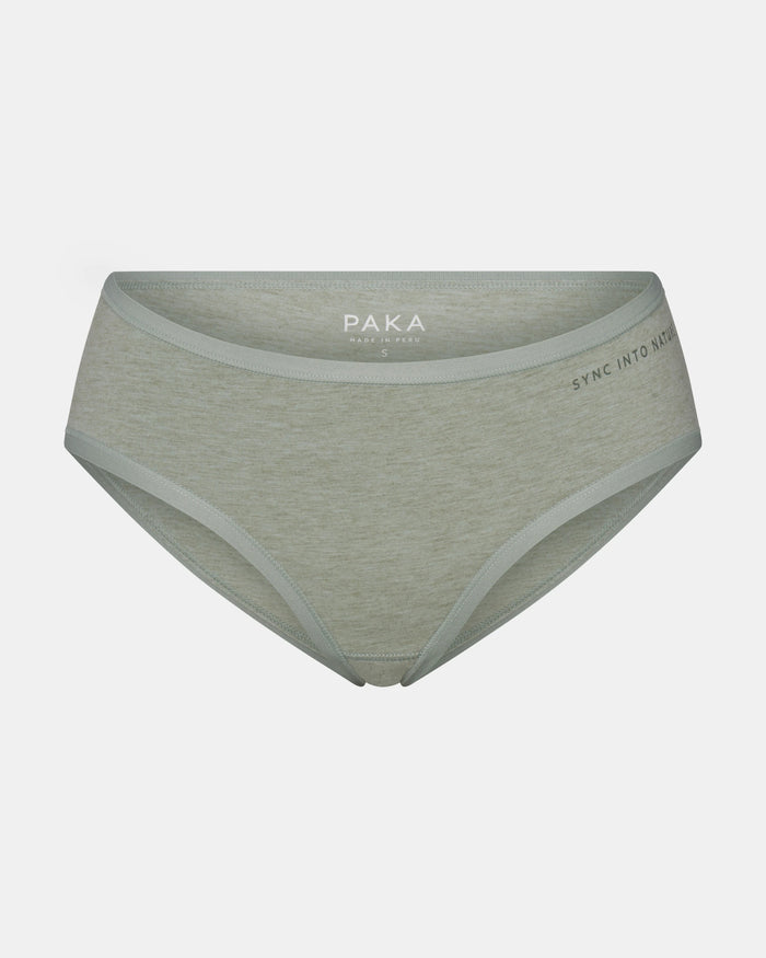 Front view of Women’s Essential Mid-Rise Brief in lichen showcasing mid-rise fit and heathered soft fabric on a light gray background