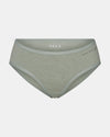 Front view of Women’s Essential Mid-Rise Brief in lichen showcasing mid-rise fit and heathered soft fabric on a light gray background