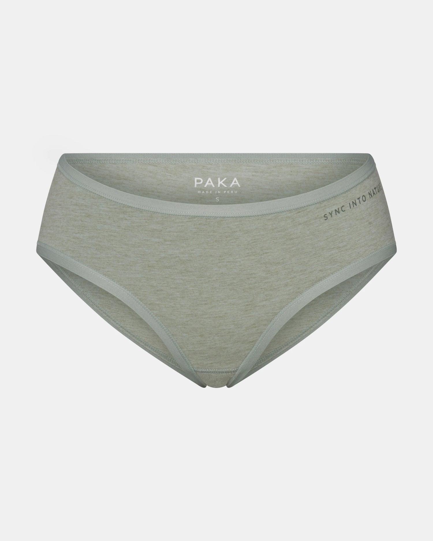 Front view of Women’s Essential Mid-Rise Brief in lichen showcasing mid-rise fit and heathered soft fabric on a light gray background