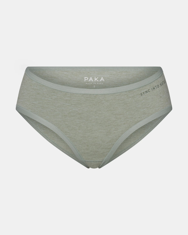 Front view of Women’s Essential Mid-Rise Brief in lichen showcasing mid-rise fit and heathered soft fabric on a light gray background