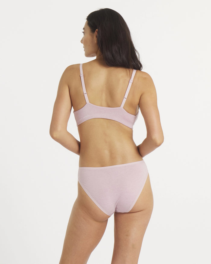 Back view of Women’s Essential Triangle Bralette in lilac showing adjustable straps and wide underband on a white background
