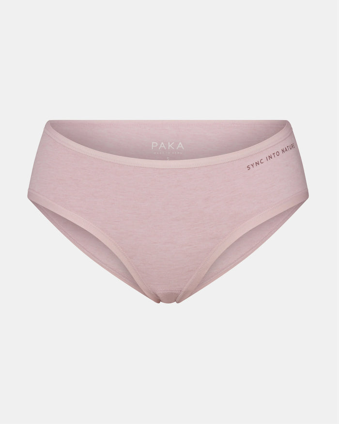 Front view of Women’s Essential mid-rise brief in lilac showing mid-rise cut and smooth heathered fabric on light gray background