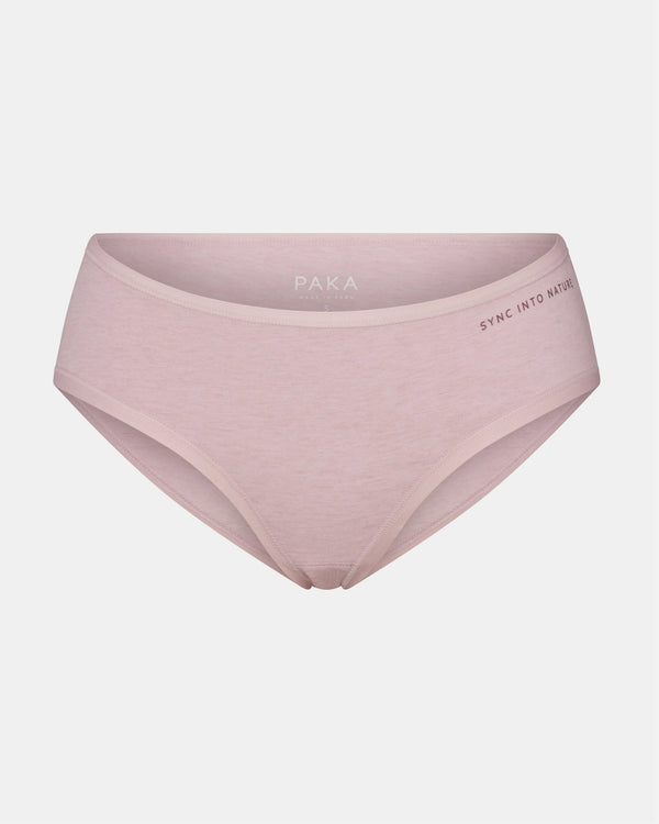 Front view of Women’s Essential mid-rise brief in lilac showing mid-rise cut and smooth heathered fabric on light gray background