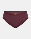 Front view of Women’s Essential Mid-Rise Brief in raisin showcasing mid-rise cut and smooth breathable alpaca fabric on light gray background