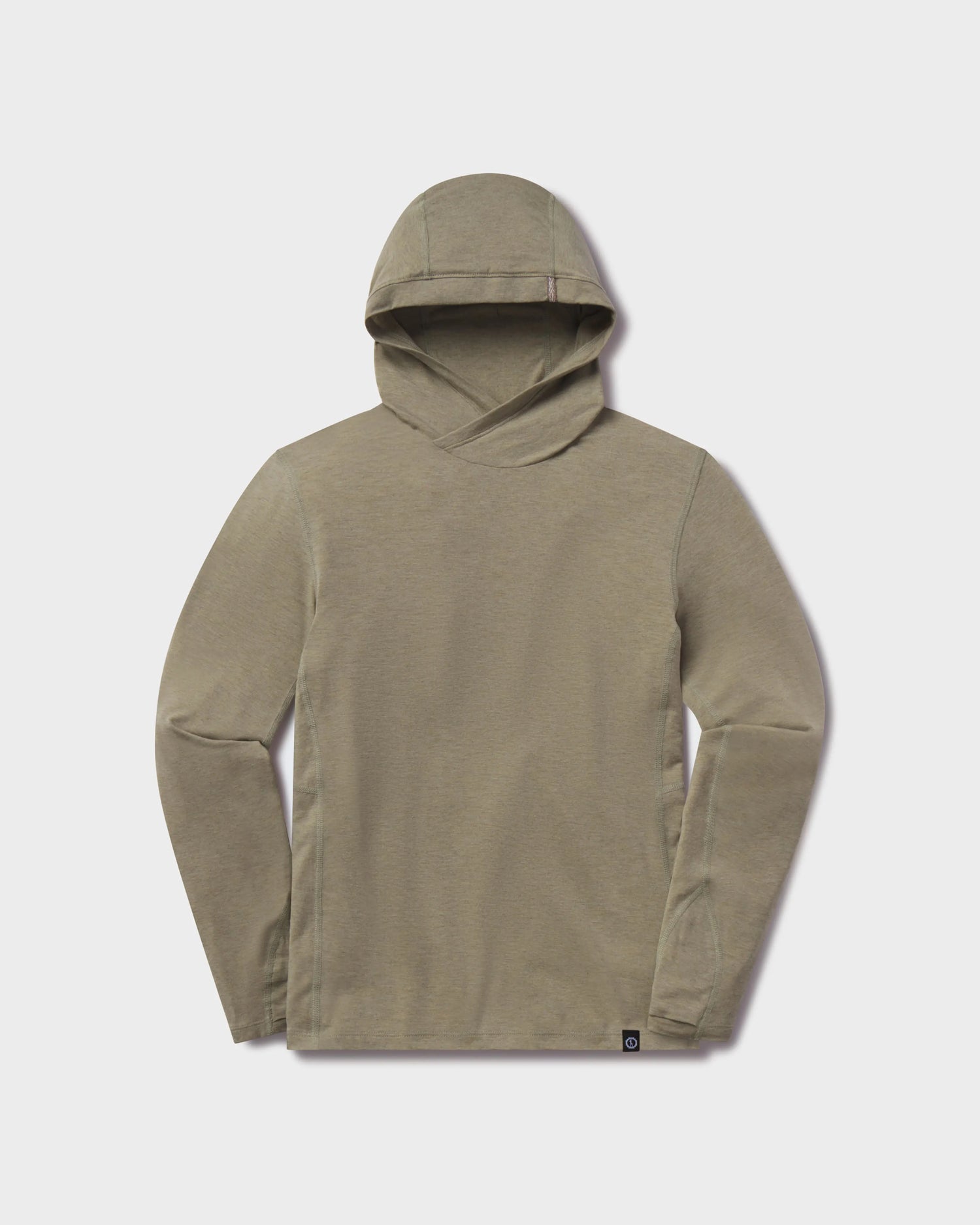 Front view of Women’s Sol Hoodie in elm showing three-panel hood and long sleeves on light gray background