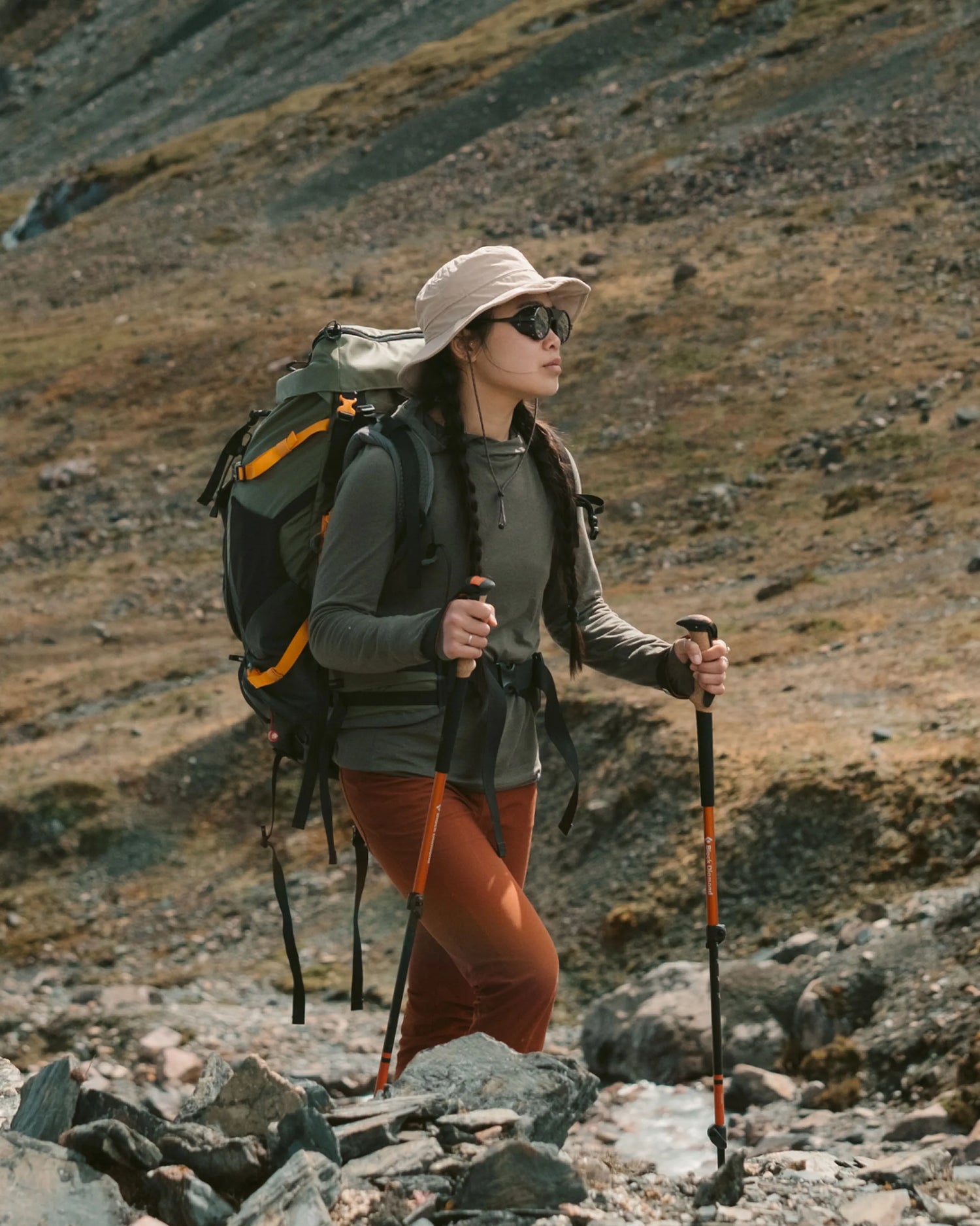 Women Named Bea Backpacking in Andean Moss / Dark Green Sol Sun Hoodie for Hiking – PAKA Apparel