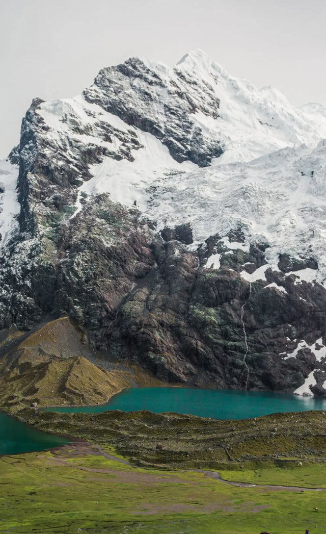 Ausangate a snowy mountain with blue lakes. 