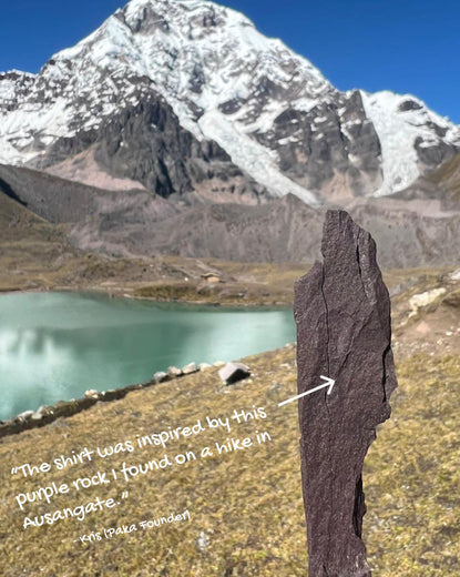 Purple rock from Ausangate with text that says 
