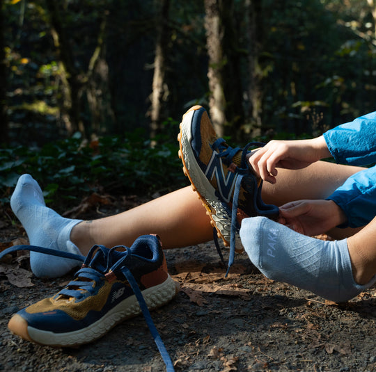 Our lichen Ankle alpaca socks outdoors