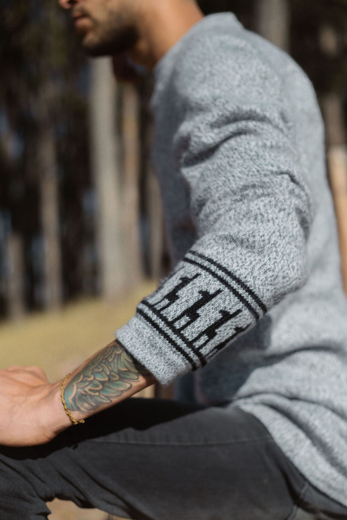 Close-up of alpaca sleeve design on the Costa on Male Model