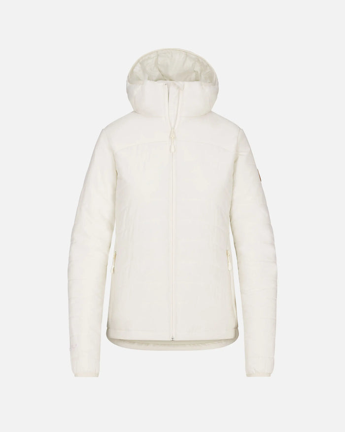 Front view of Women’s PAKAFILL Midweight puffer jacket showcasing hood, zip front, and alpaca insulation on plain light background