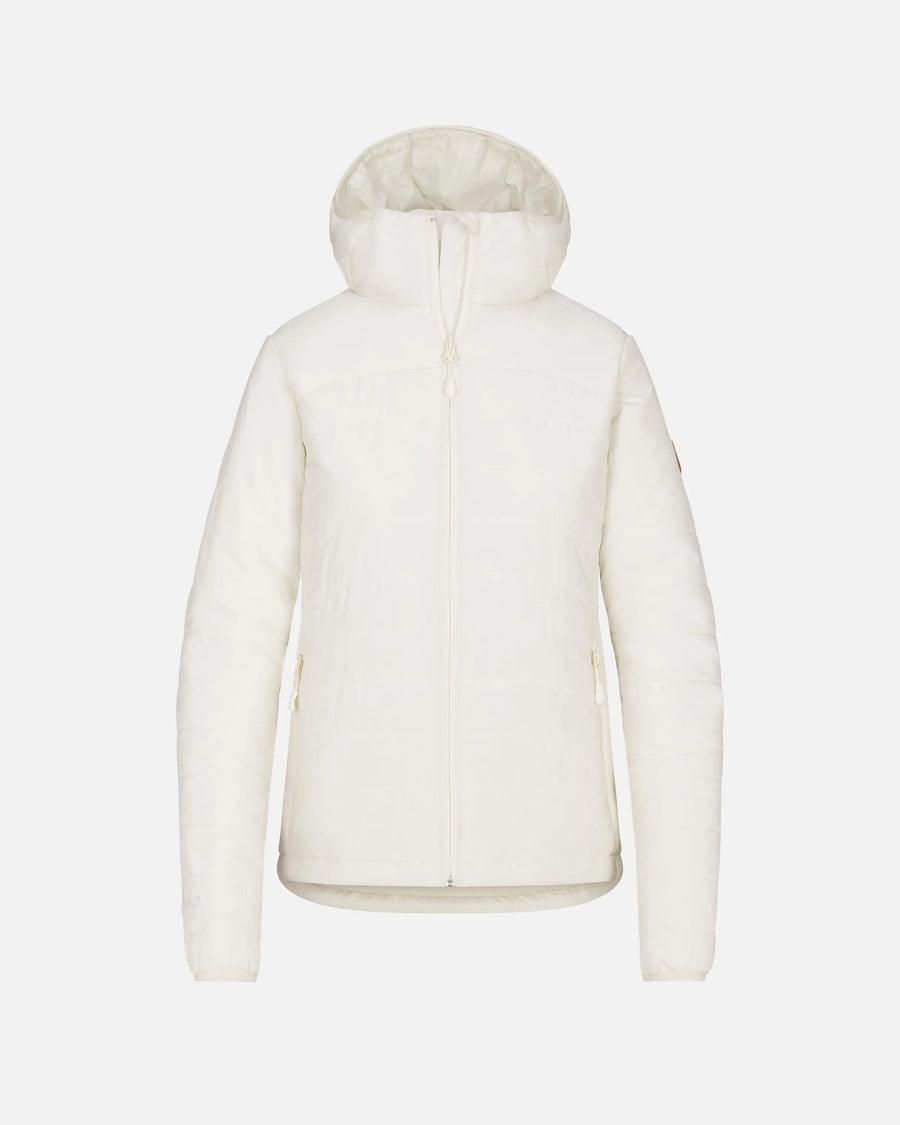 Front view of Women’s PAKAFILL Midweight puffer jacket showcasing hood, zip front, and alpaca insulation on plain light background